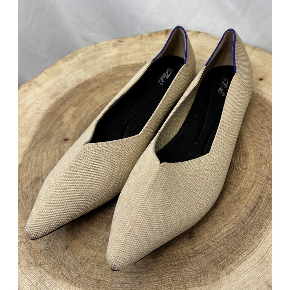 Beige with Blue Knit Pointed Ballerina Flats - Size 11.5